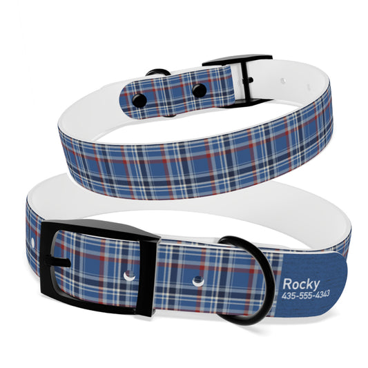 Personalized Blue Tartan Dog Collar | Antimicrobial, Waterproof & Odor Resistant