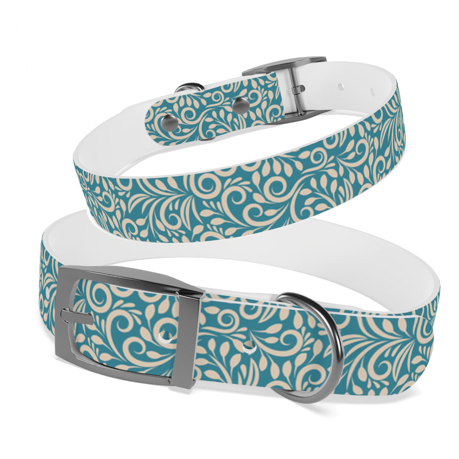 Personalized Blue Pattern Floral Dog Collar | Antimicrobial, Waterproof & Odor Resistant
