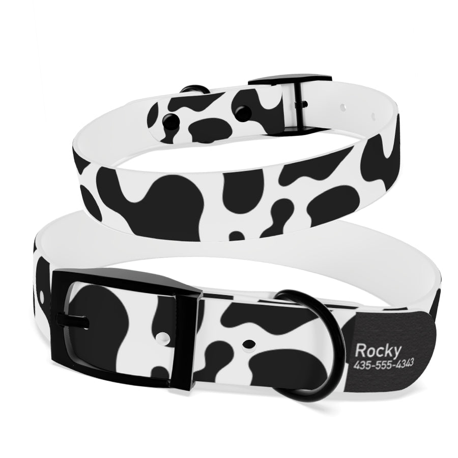 Personalized Cow Print Dog Collar | Antimicrobial, Waterproof & Odor Resistant