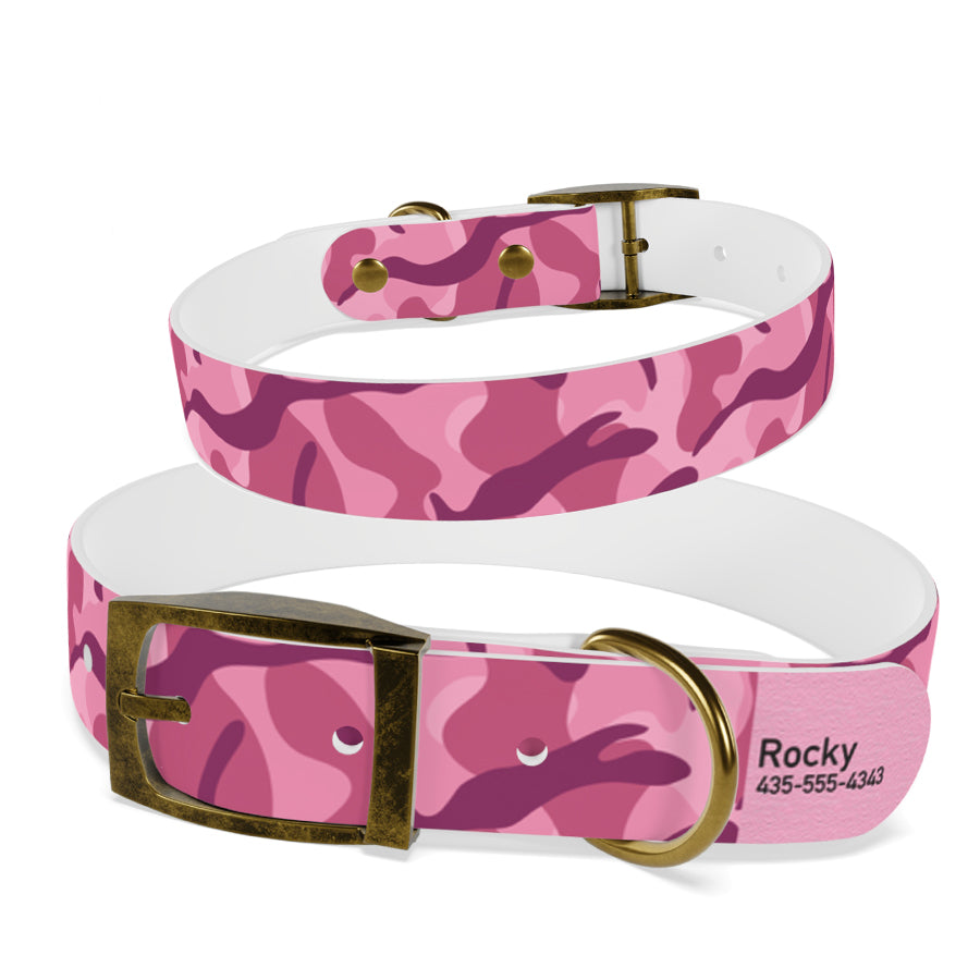 Personalized Pink Camouflage Dog Collar | Antimicrobial, Waterproof & Odor Resistant