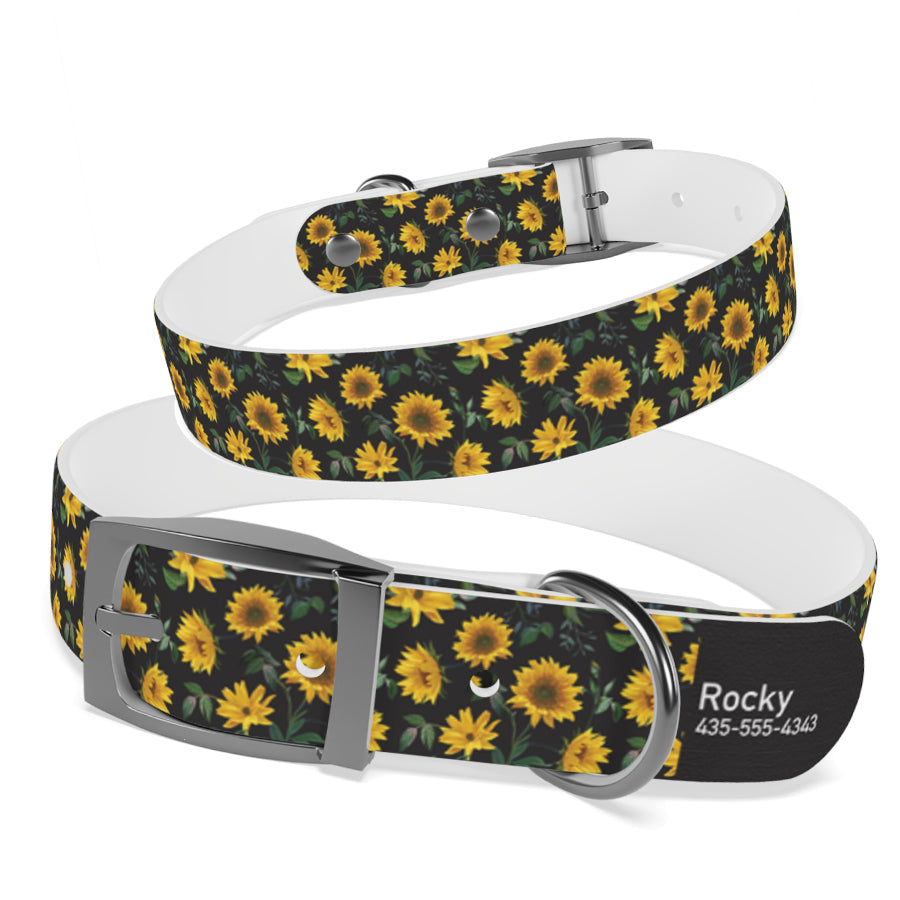 Personalized Sunflower Dog Collar | Antimicrobial, Waterproof & Odor Resistant