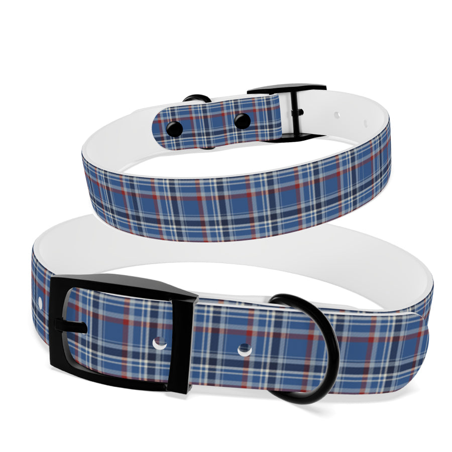 Personalized Blue Tartan Dog Collar | Antimicrobial, Waterproof & Odor Resistant